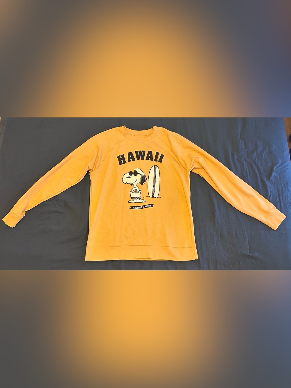 Yellow Haleiwa Hawaii Snoopy Graphic Terry Crewneck - Size Large